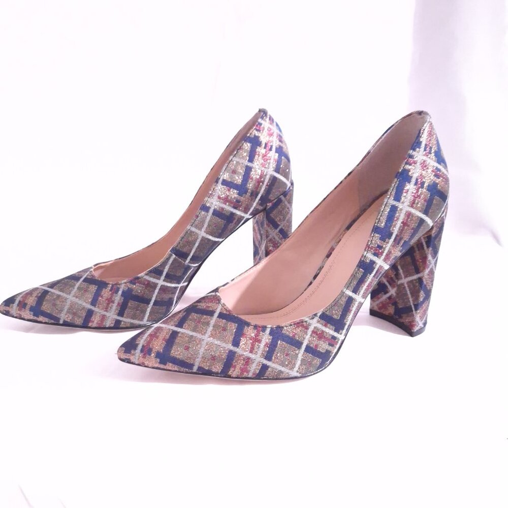 Share Women MARC FISHER LTD US SZ 6 Gold Plaid Shimmer Metallic Heel| Elia